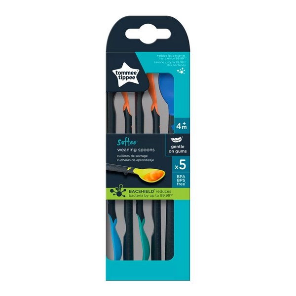 Продукт Tommee Tippee - Лъжици с мек връх с антибактериално покритие BACSHIELD, 4м+, 5 бр./оп. - 0 - BG Hlapeta